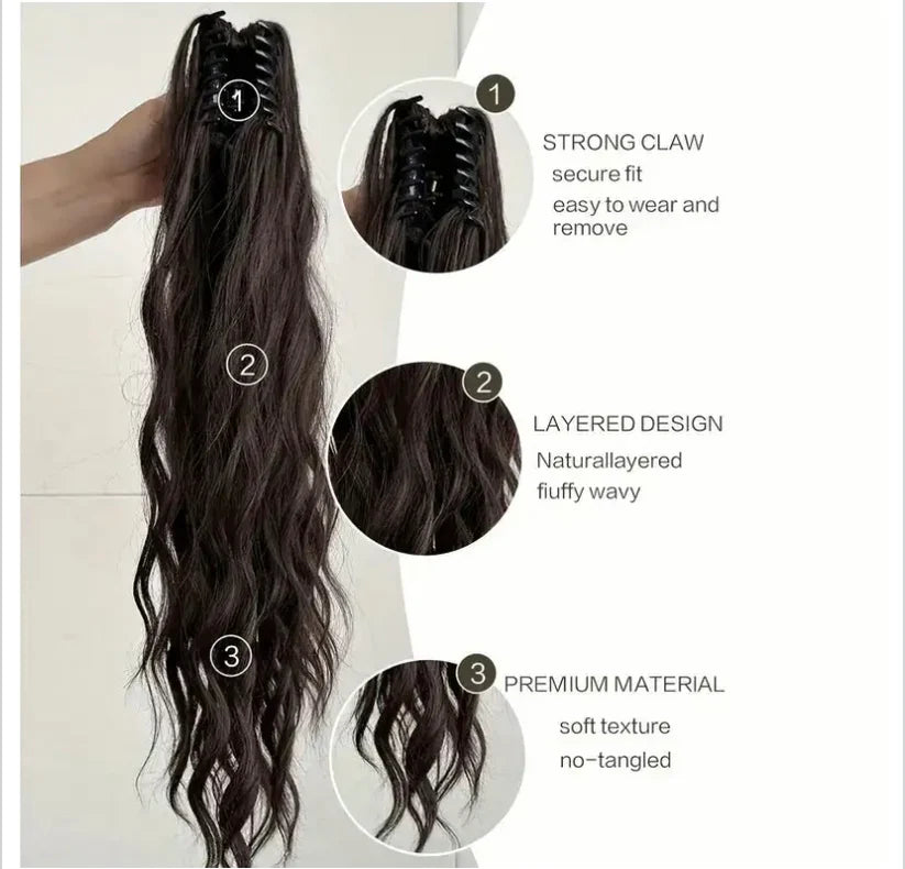 Claw Ponytail Extension 60.96 Cm Water Wave Big Wavy Curly Clip In Hair Extensions